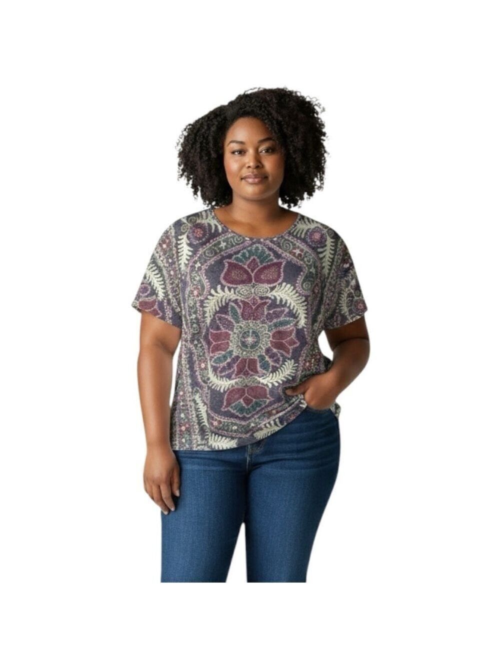 Dressbarn Woman Geometric Studded Short Sleeve Top Size 2X